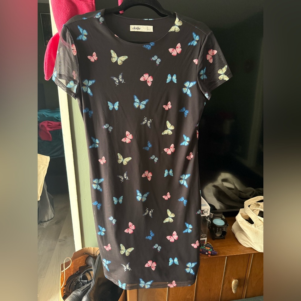 Elodie Black Dress with Multicolor Butterflies